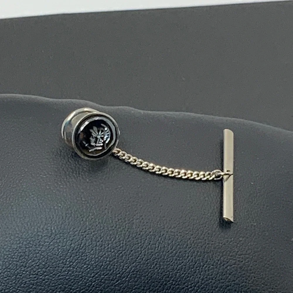 Vintage Silver Tone Roman Centurion Tie Tack with Chain and T-Bar Stay